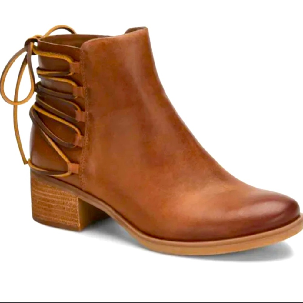 Kork tan brown leather tie back boots